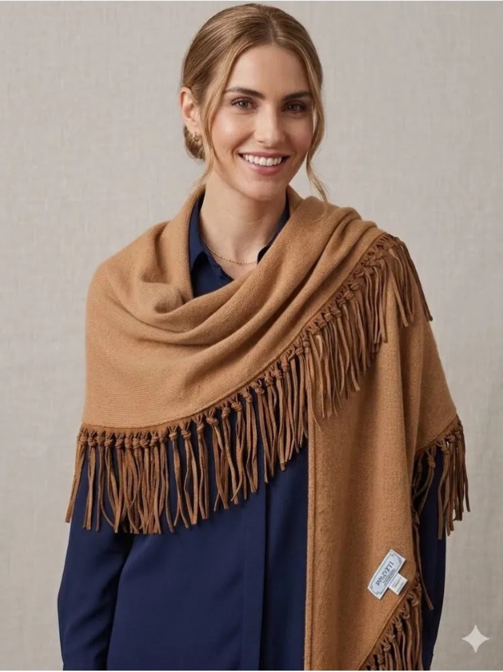 Pinotti Italian Cashmere Wrap Scarf With Suede Fringe